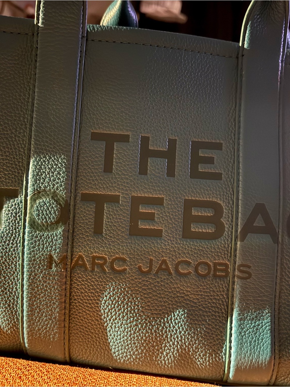 Marc Jacobs Leather Tote in Sage Green with Logo Detail